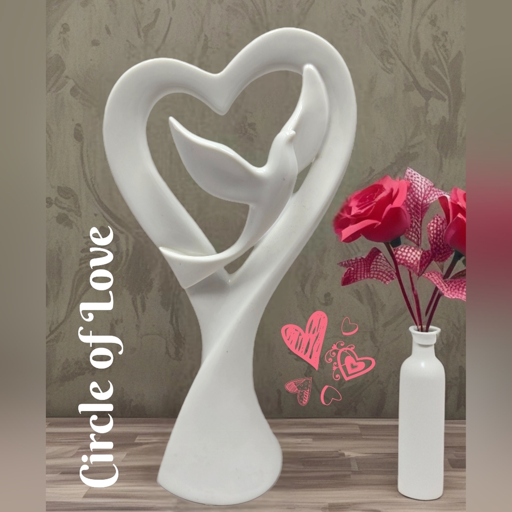 Circle Of Love Porcelain Sculpture Of White Dove In A Heart Shape  Kim Lawrence